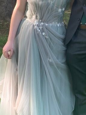 Elegant Sage Green Prom Dress with Floral Appliqué
